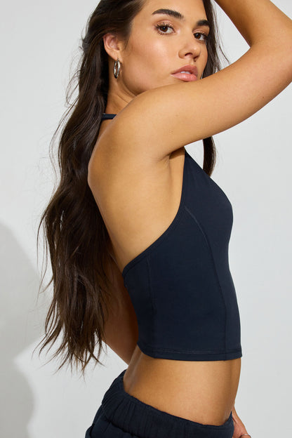 SoftActive Scoop Halter Top Navy Garage Clothing Women