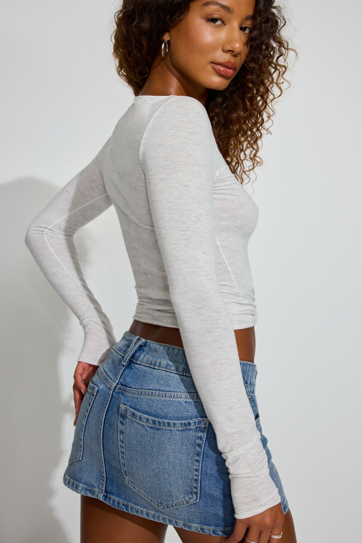 Cozy Boat Neck Long Sleeve Top Gray Garage Clothing Women