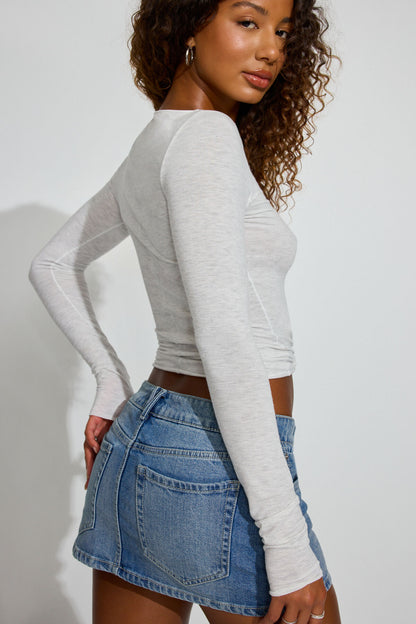 Cozy Boat Neck Long Sleeve Top Gray Garage Clothing Women