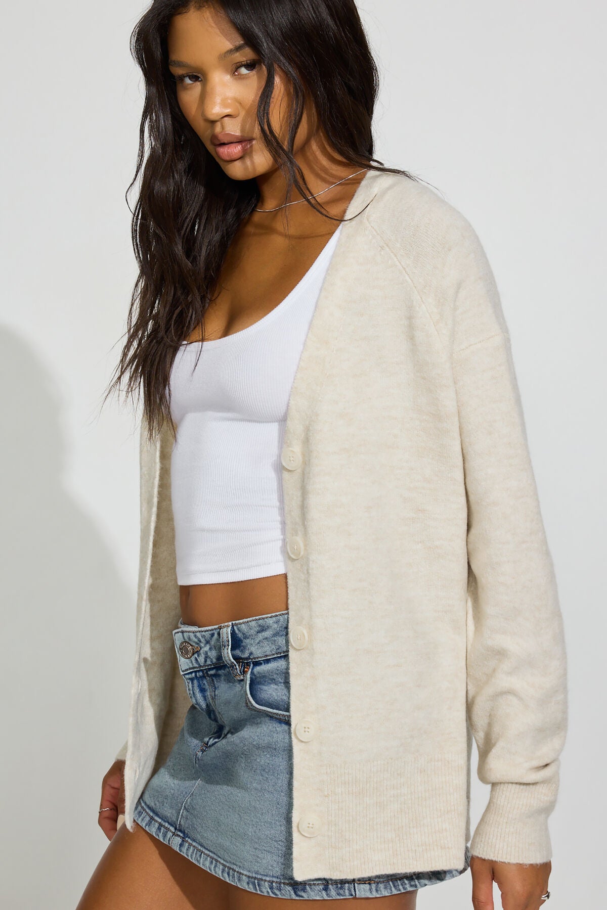 Long Sleeve Spongy Oversized Cardigan Beige Garage Clothing Women