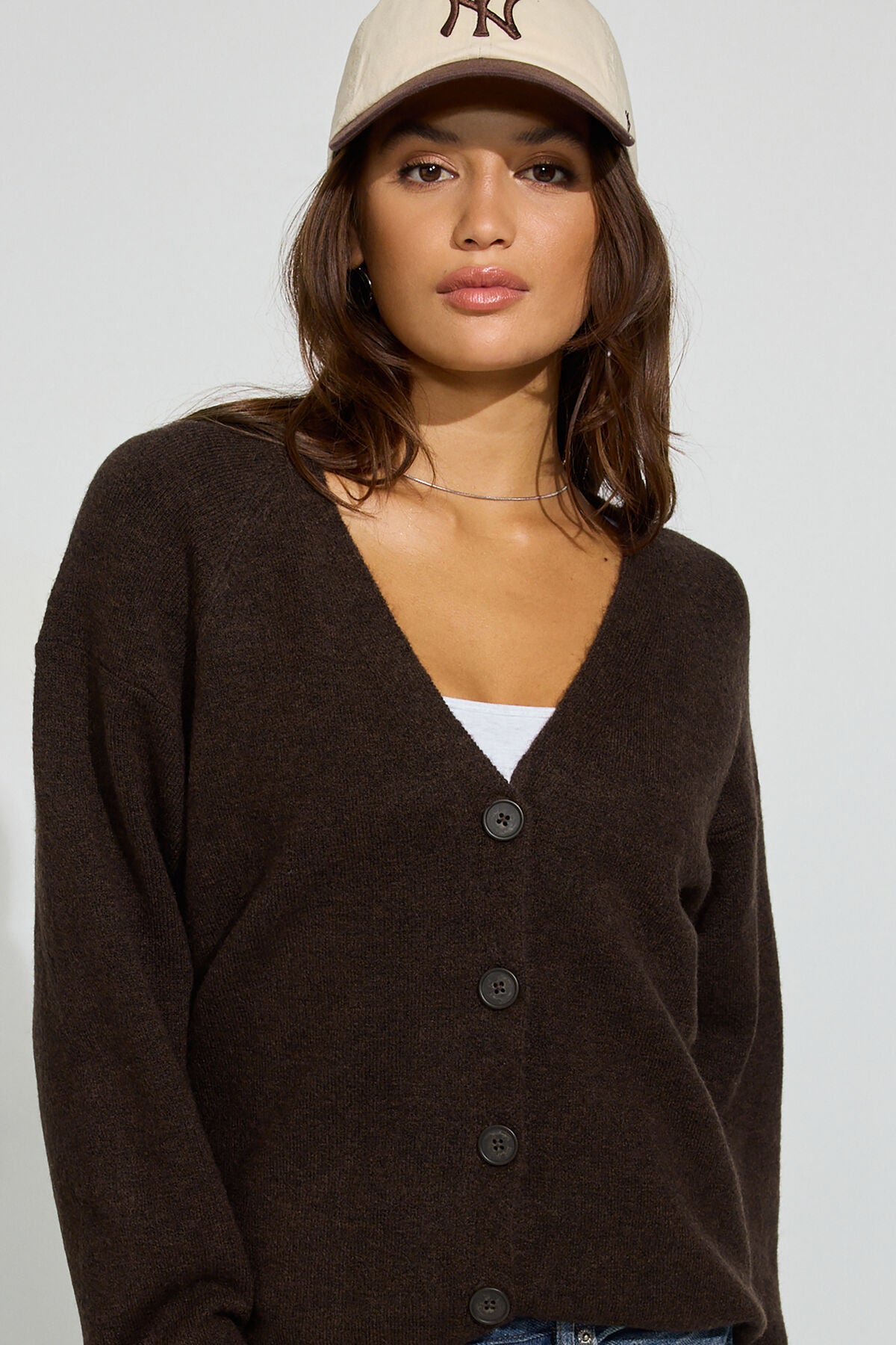 Long Sleeve Spongy Oversized Cardigan Brown Garage Clothing Women