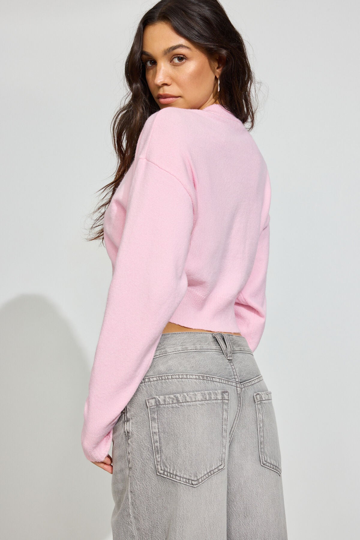 Renee Spongy Cropped Cardigan Pink Garage Clothing Women