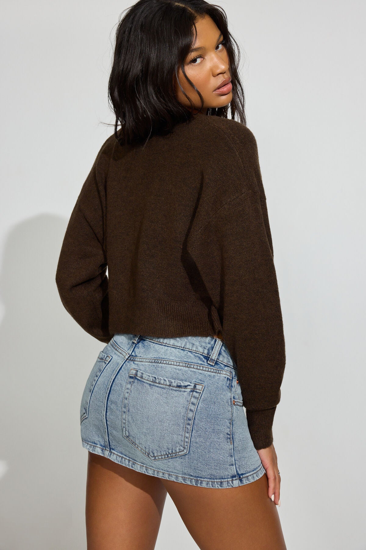 Renee Spongy Cropped Cardigan Brown Garage Clothing Women