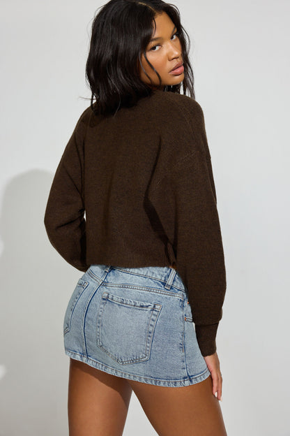 Renee Spongy Cropped Cardigan Brown Garage Clothing Women