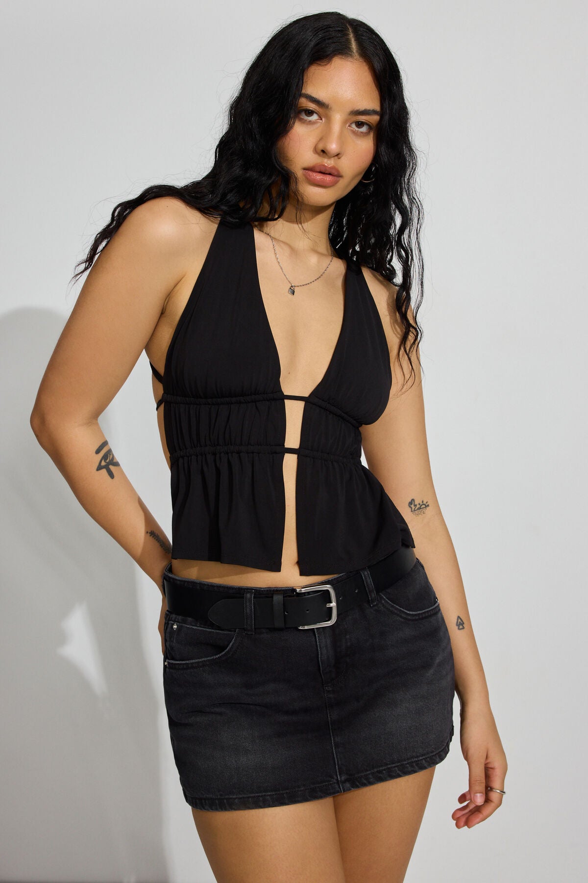 Plunge Flyaway Tank Top Black Garage Clothing Women