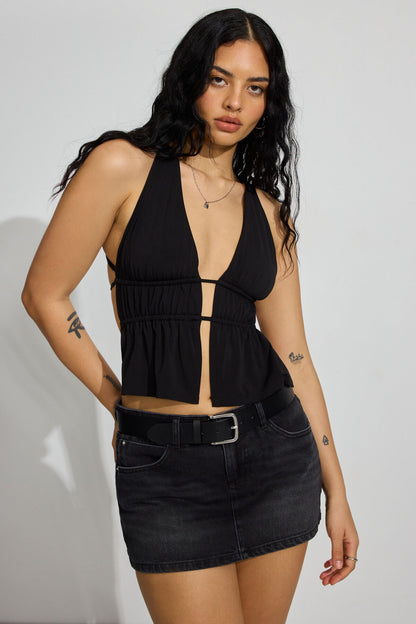 Plunge Flyaway Tank Top Black Garage Clothing Women