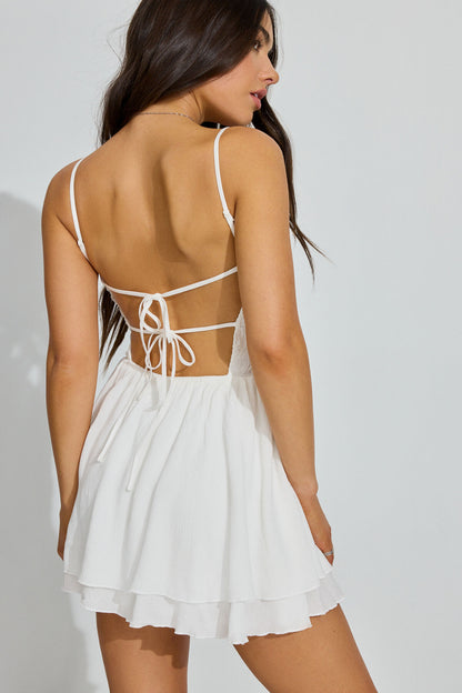 Kenzie Smocked Tiered Romper Dress White Garage Clothing Women