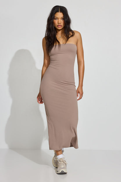 Sleek Maxi Tube Dress Beige Garage Clothing Women