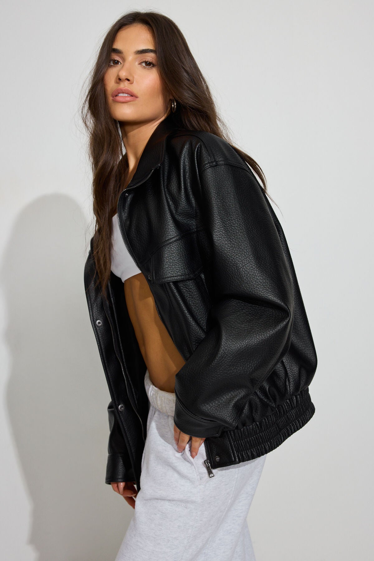 Oversized Faux Leather Bomber Black Garage Clothing Women