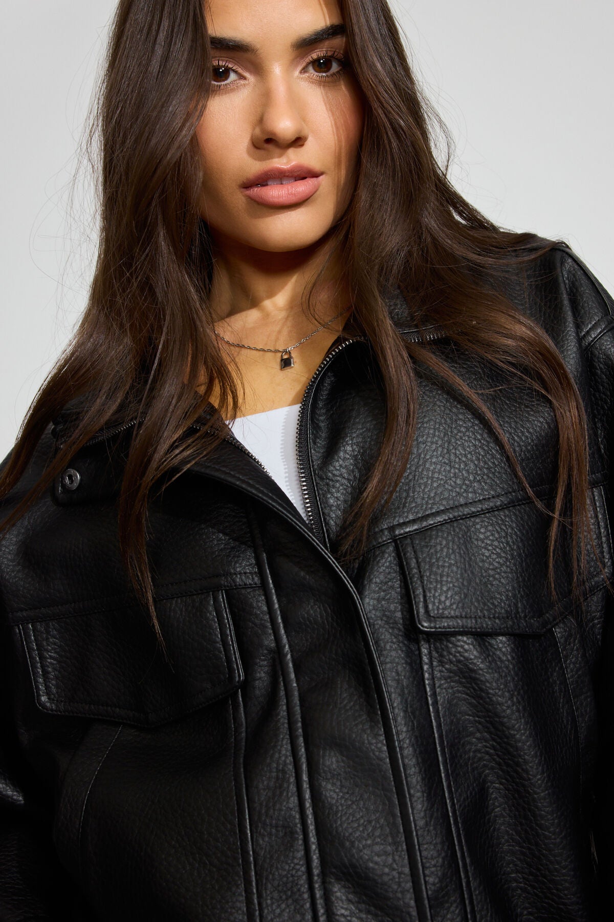 Oversized Faux Leather Bomber Black Garage Clothing Women