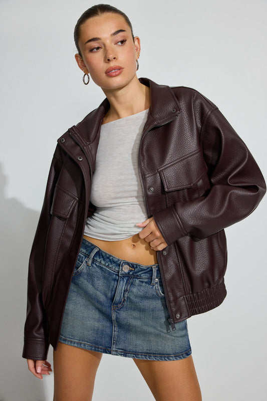 Oversized Faux Leather Bomber Brown Garage Clothing Women