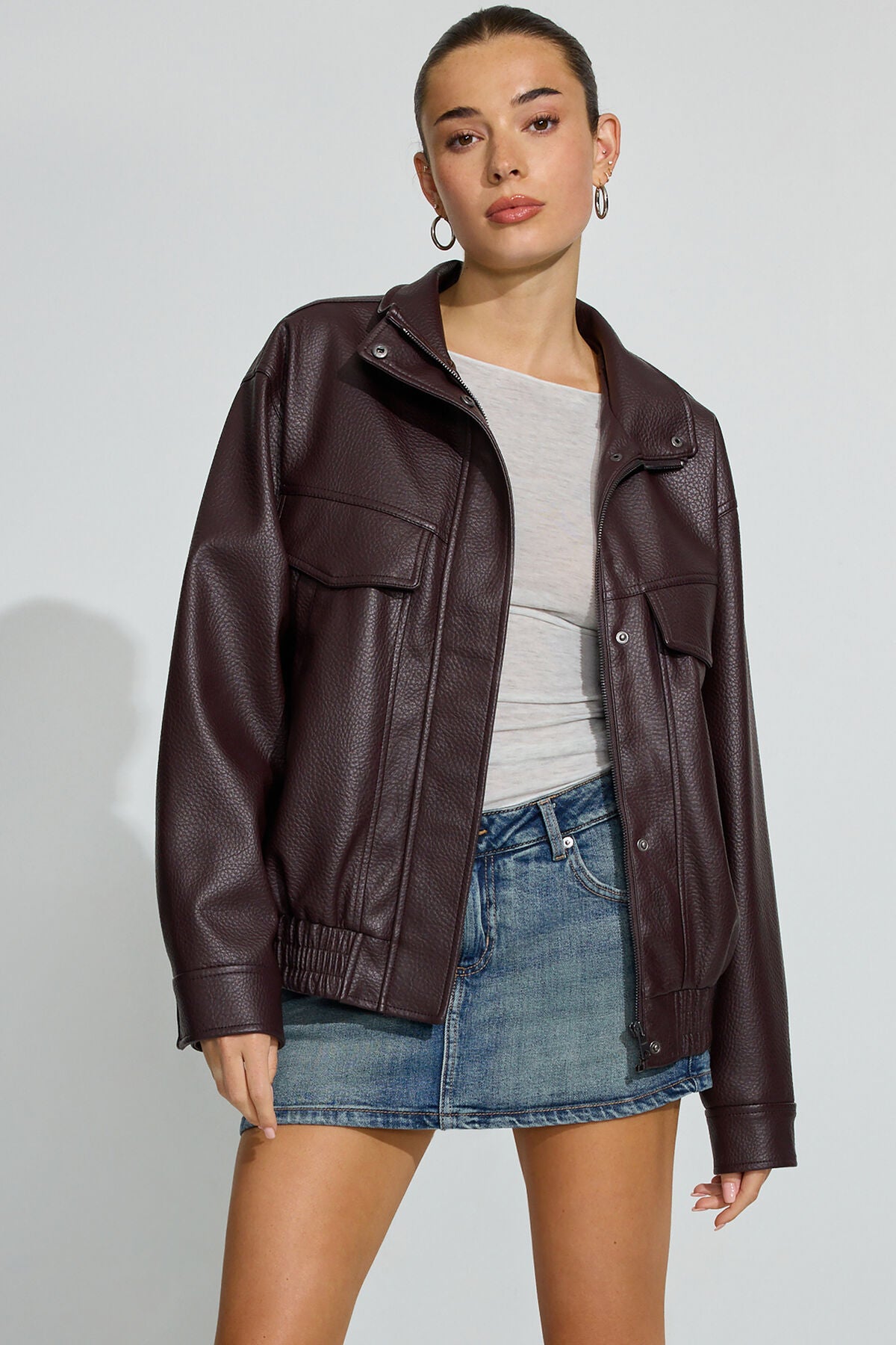 Oversized Faux Leather Bomber Brown Garage Clothing Women