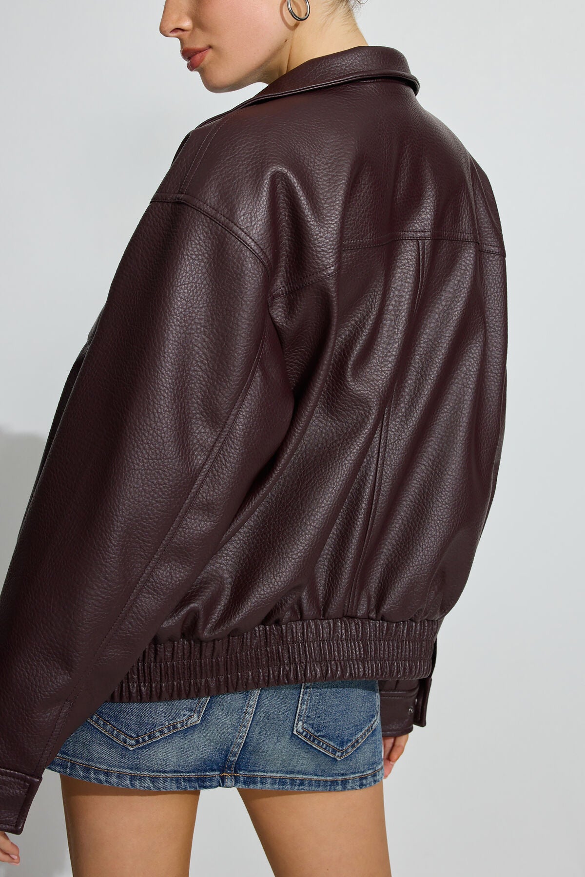 Oversized Faux Leather Bomber Brown Garage Clothing Women