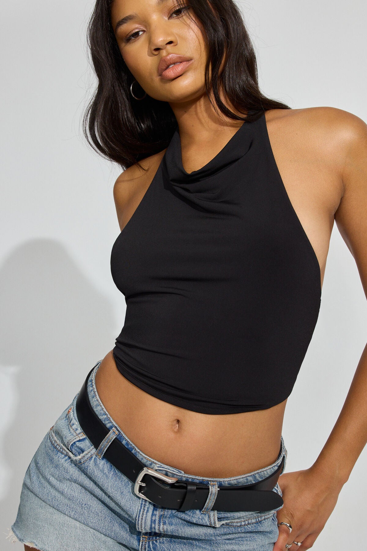 High Neck Cowl Top Black Garage Clothing Women