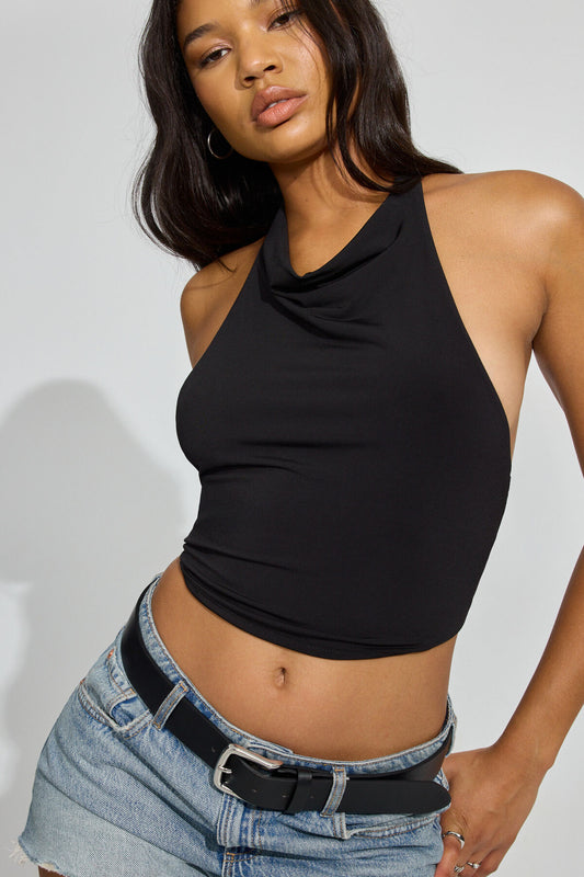 High Neck Cowl Top Black Garage Clothing Women