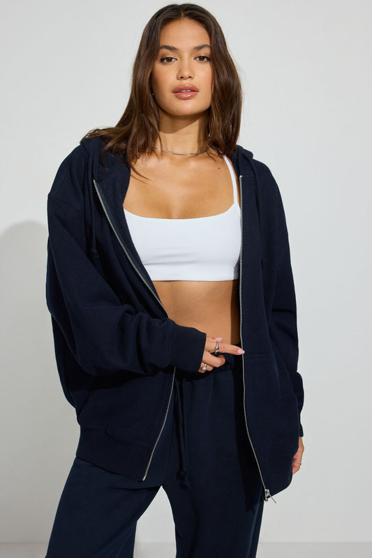 SoftTerry Oversized Zip-Up Hoodie Navy Garage Clothing Women