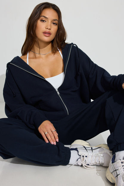 SoftTerry Oversized Zip-Up Hoodie Navy Garage Clothing Women