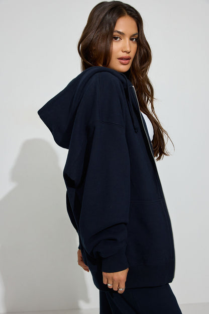 SoftTerry Oversized Zip-Up Hoodie Navy Garage Clothing Women