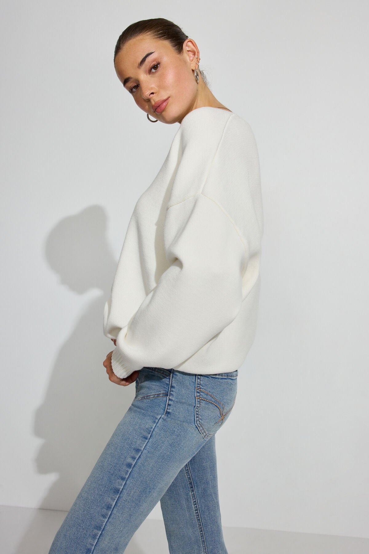 V-Neck Oversized Sweater White Garage Clothing Women
