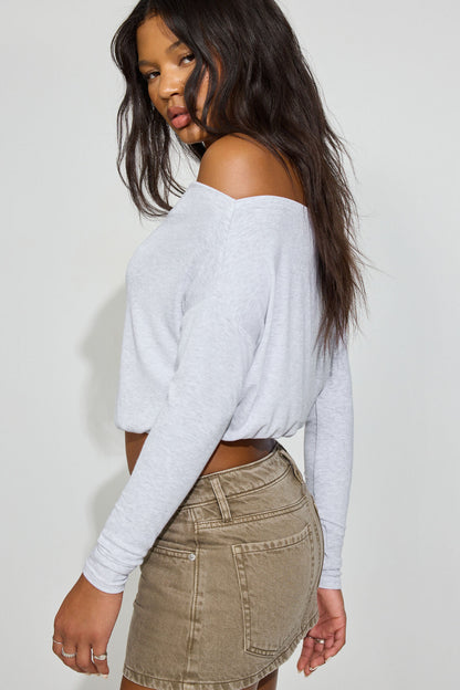 Serene Off Shoulder Long Sleeve Top Gray Garage Clothing Women