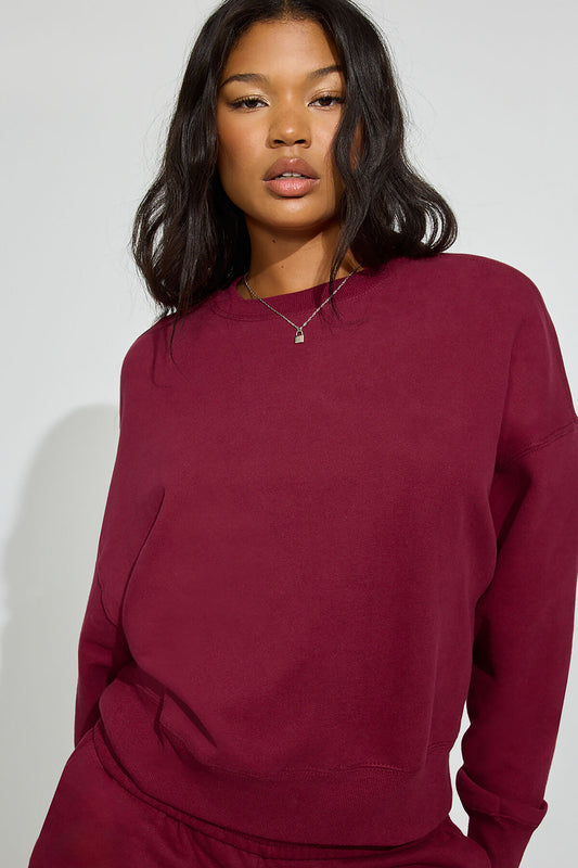 SoftTerry Bubble Crewneck Sweatshirt Burgundy Garage Clothing Women