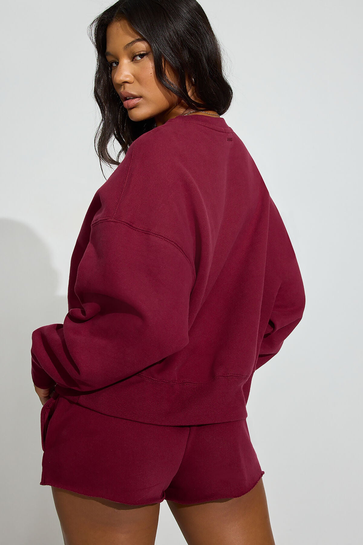 SoftTerry Bubble Crewneck Sweatshirt Burgundy Garage Clothing Women