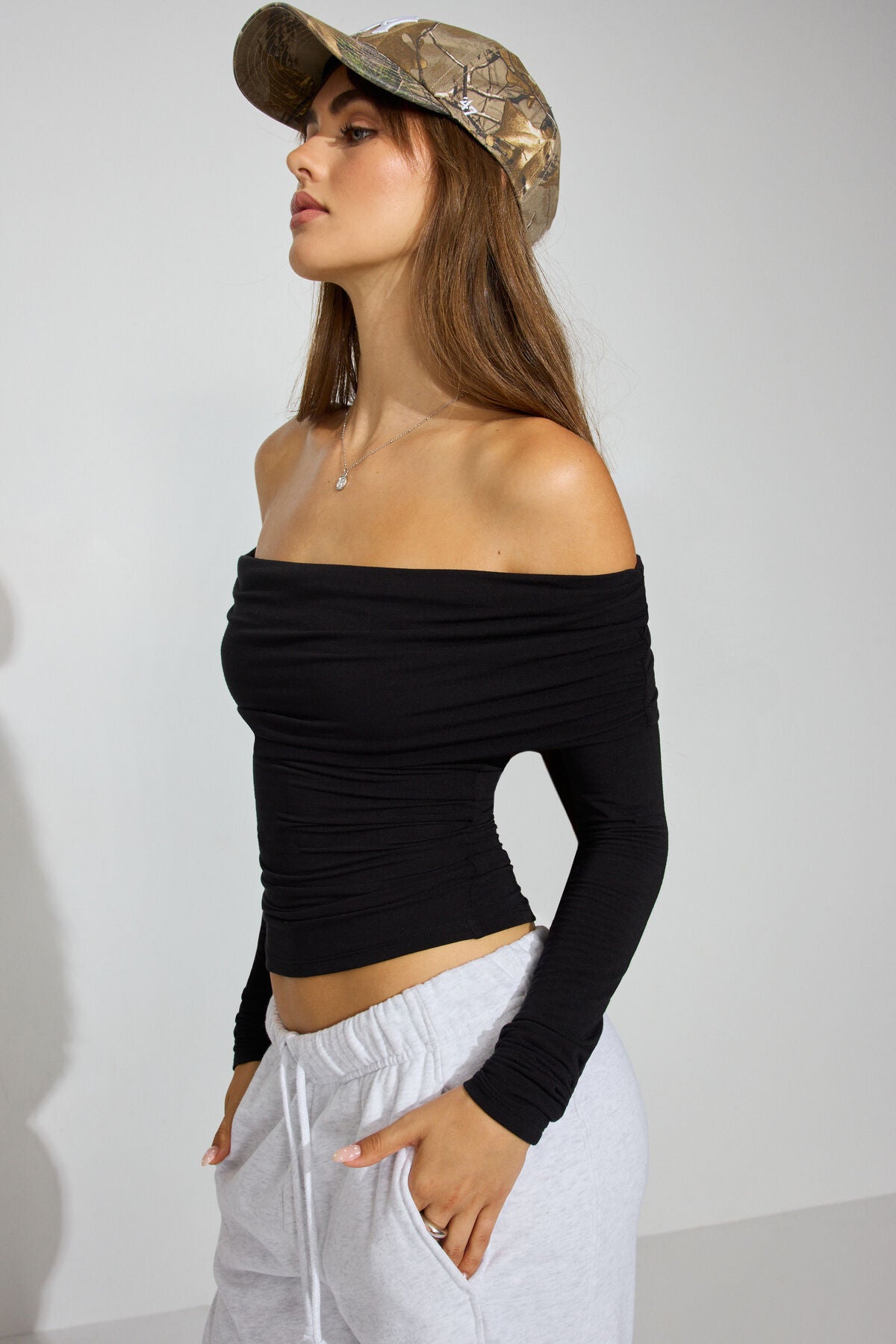 Sexy Cozy Off Shoulder Long Sleeve Top Black Garage Clothing Women