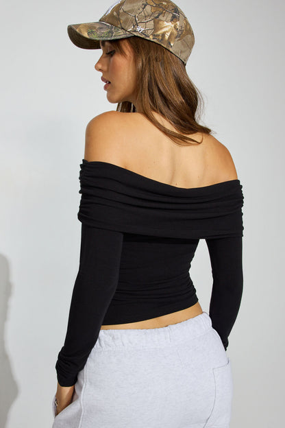 Sexy Cozy Off Shoulder Long Sleeve Top Black Garage Clothing Women
