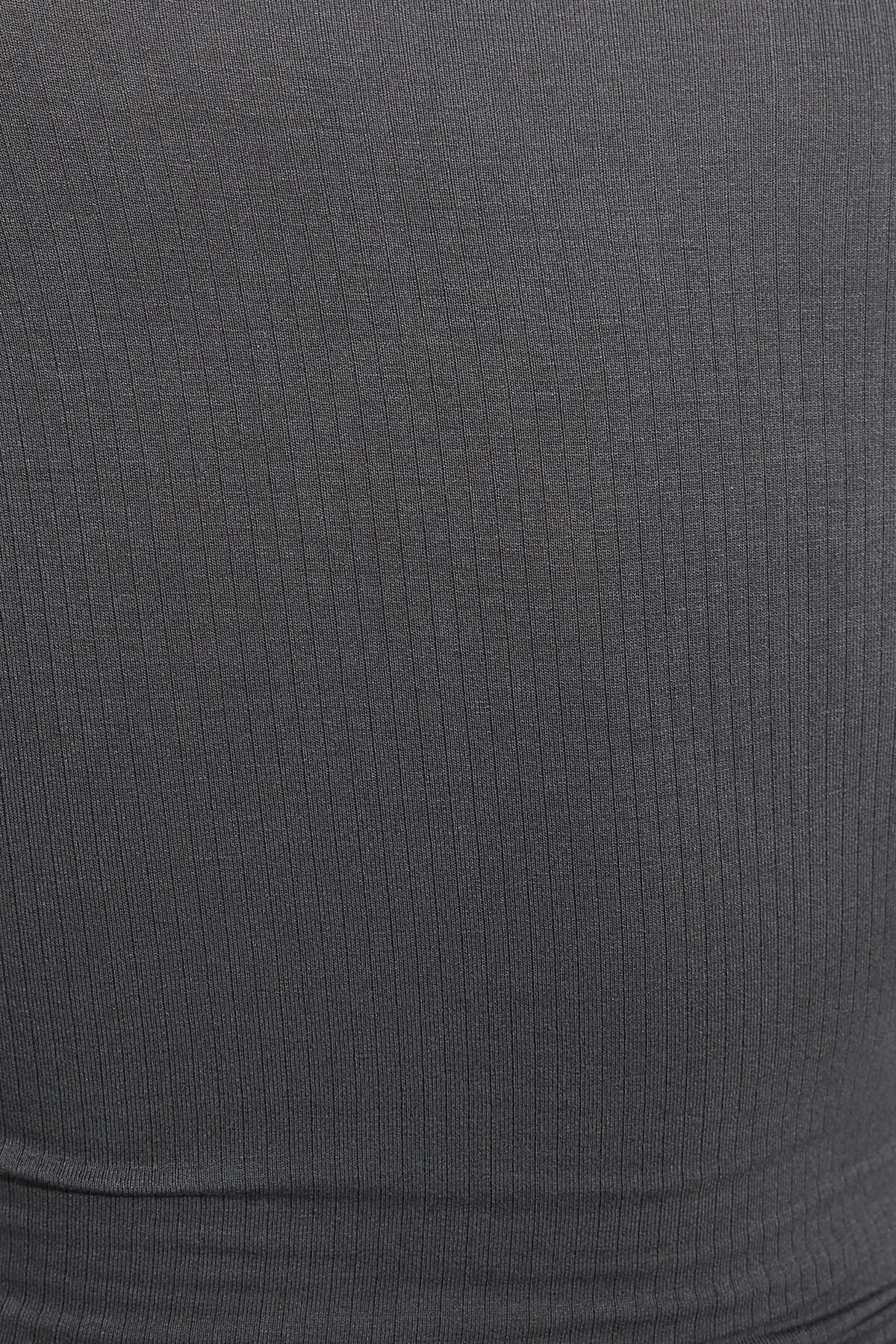 Sheer Ribbed Henley Long Sleeve Top Gray Garage Clothing Women