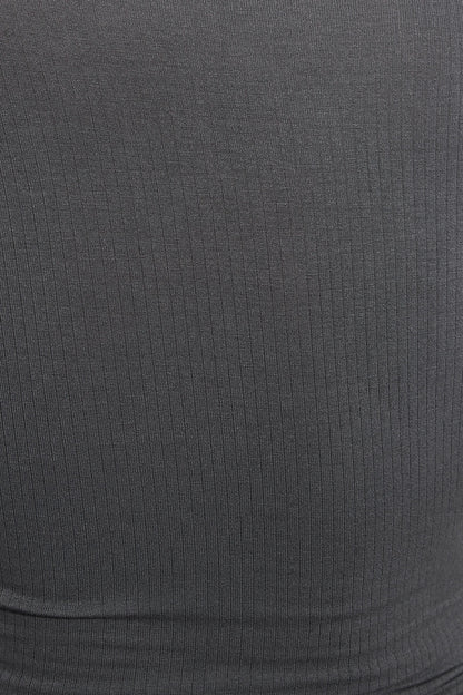 Sheer Ribbed Henley Long Sleeve Top Gray Garage Clothing Women