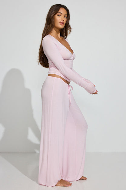 Sheer Ribbed Slouchy Pants Pink Garage Clothing Women