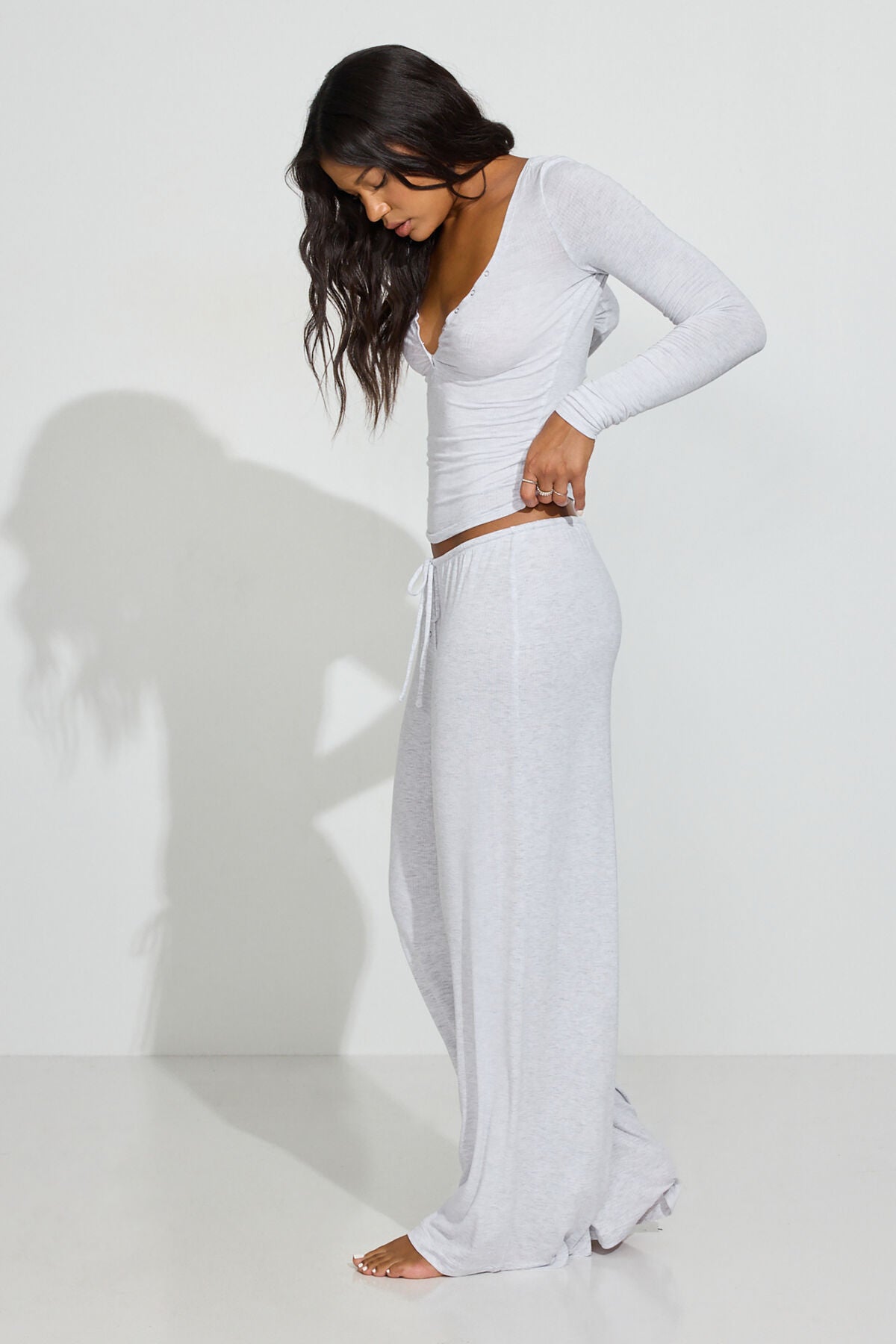 Sheer Ribbed Slouchy Pants Gray Garage Clothing Women