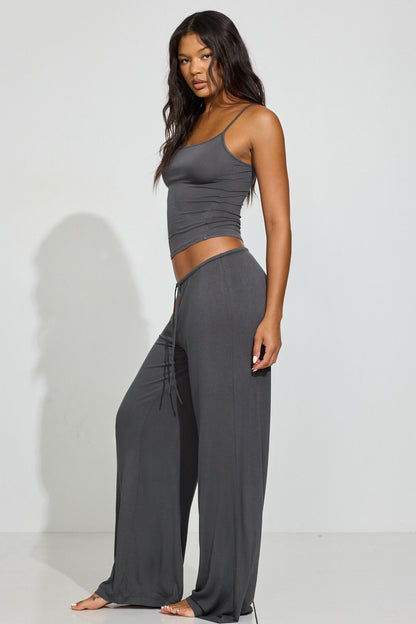 Sheer Ribbed Slouchy Pants Gray Garage Clothing Women