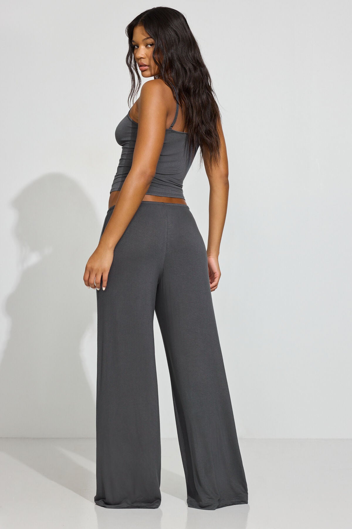 Sheer Ribbed Slouchy Pants Gray Garage Clothing Women