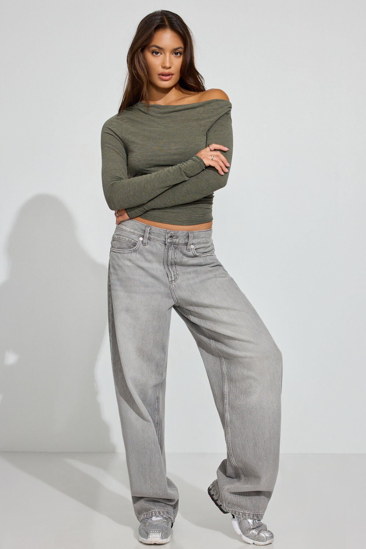Sexy Cozy Asymmetric Long Sleeve Top Green Garage Clothing Women