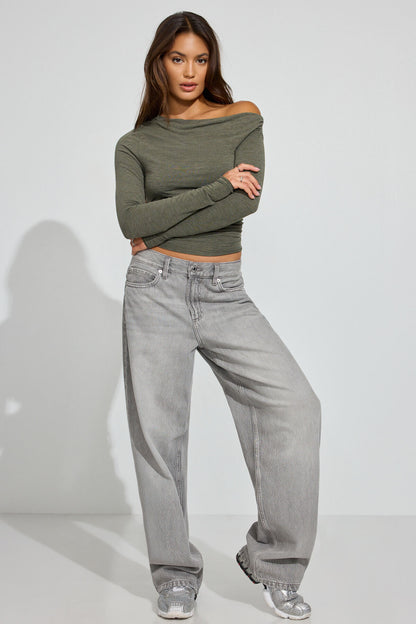 Sexy Cozy Asymmetric Long Sleeve Top Green Garage Clothing Women