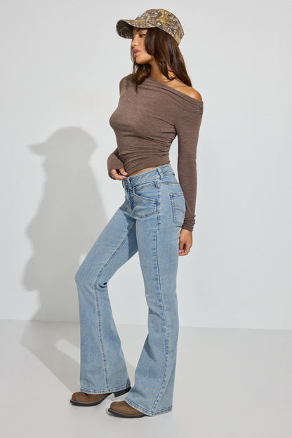 Sexy Cozy Asymmetric Long Sleeve Top Beige Garage Clothing Women
