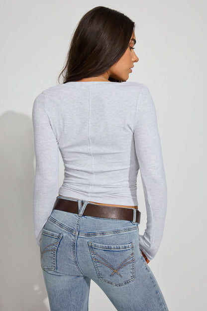 Serene Deep V-Neck Long Sleeve Top Gray Garage Clothing Women