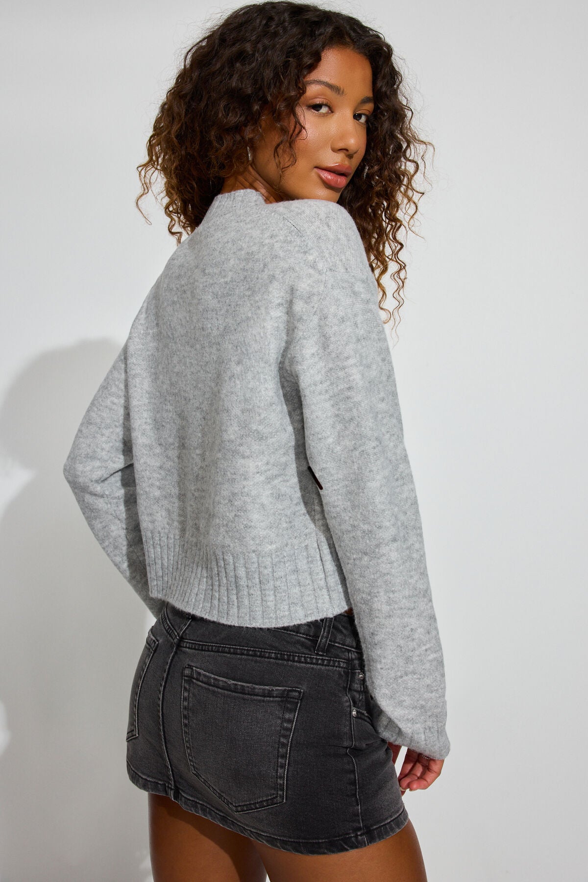 Long Sleeve Spongy Crewneck Sweater Gray Garage Clothing Women