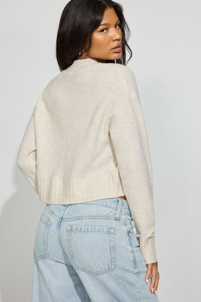 Long Sleeve Spongy Crewneck Sweater Beige Garage Clothing Women