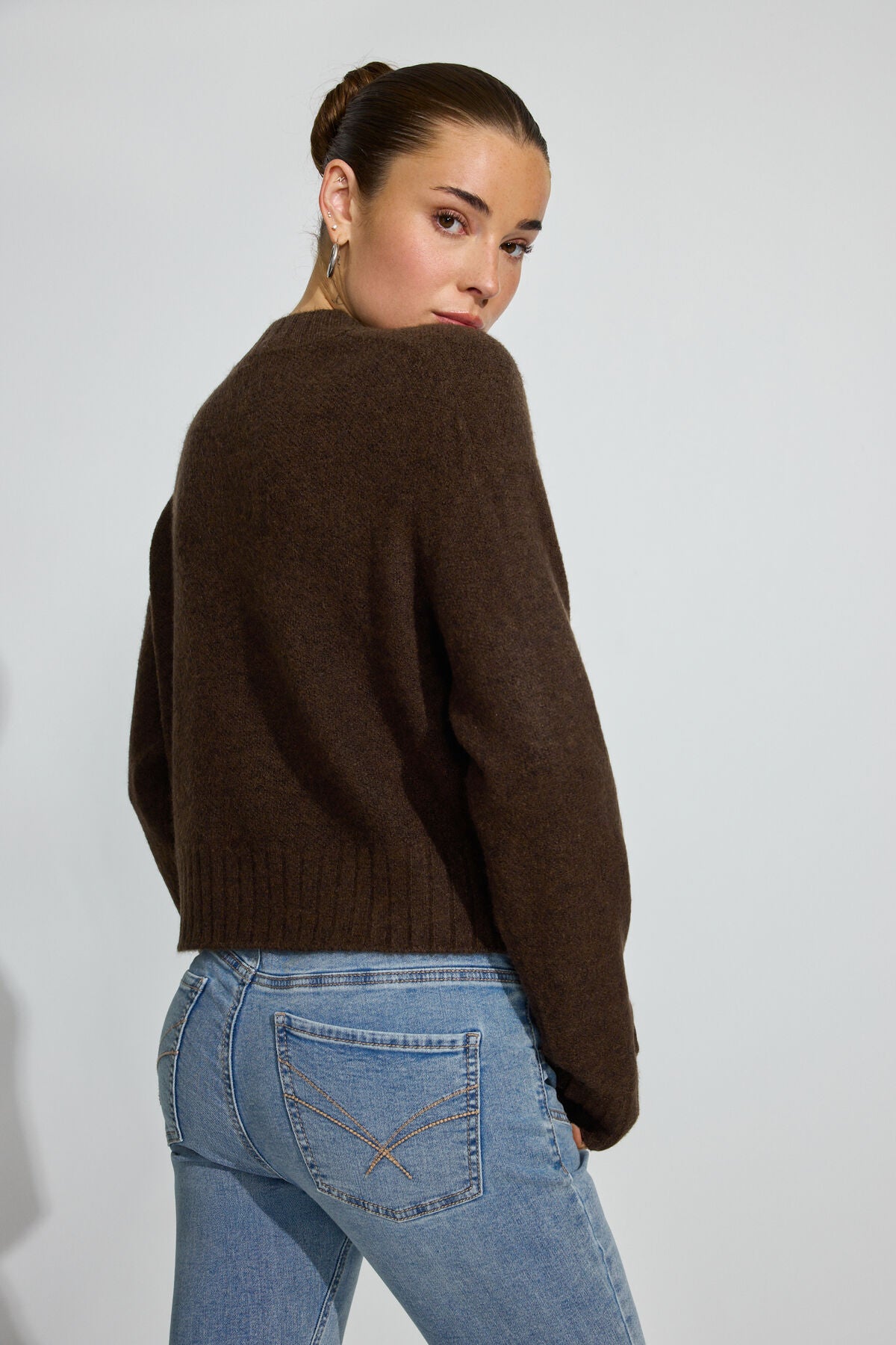 Long Sleeve Spongy Crewneck Sweater Brown Garage Clothing Women