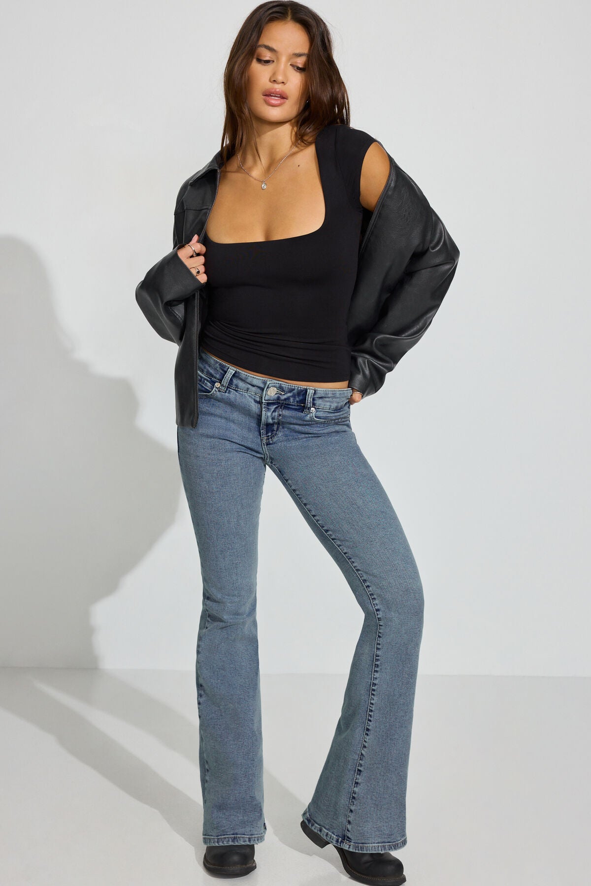 Smooth Open Neck Tee Black Garage Clothing Women