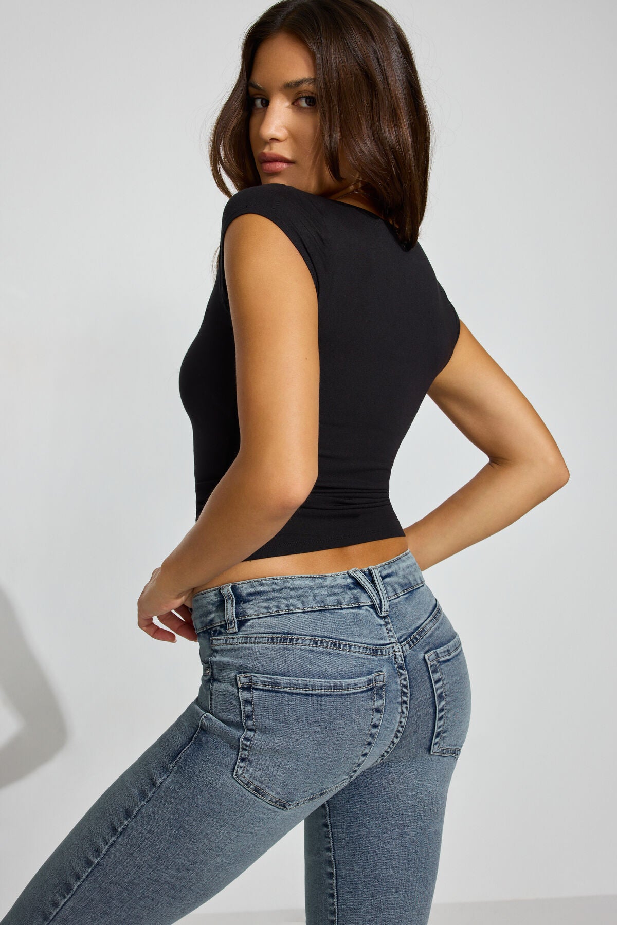 Smooth Open Neck Tee Black Garage Clothing Women