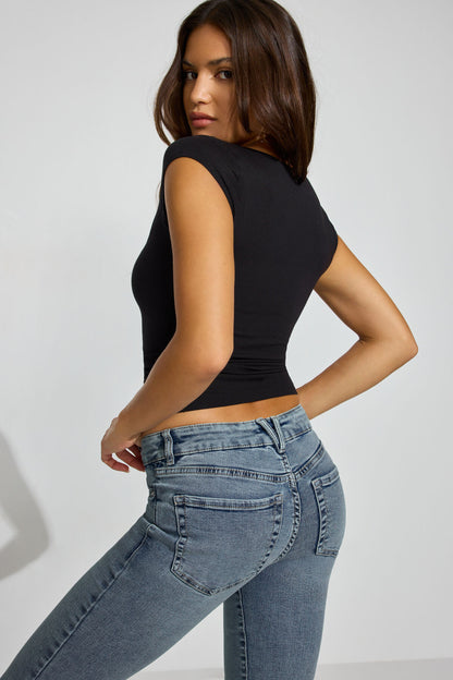 Smooth Open Neck Tee Black Garage Clothing Women