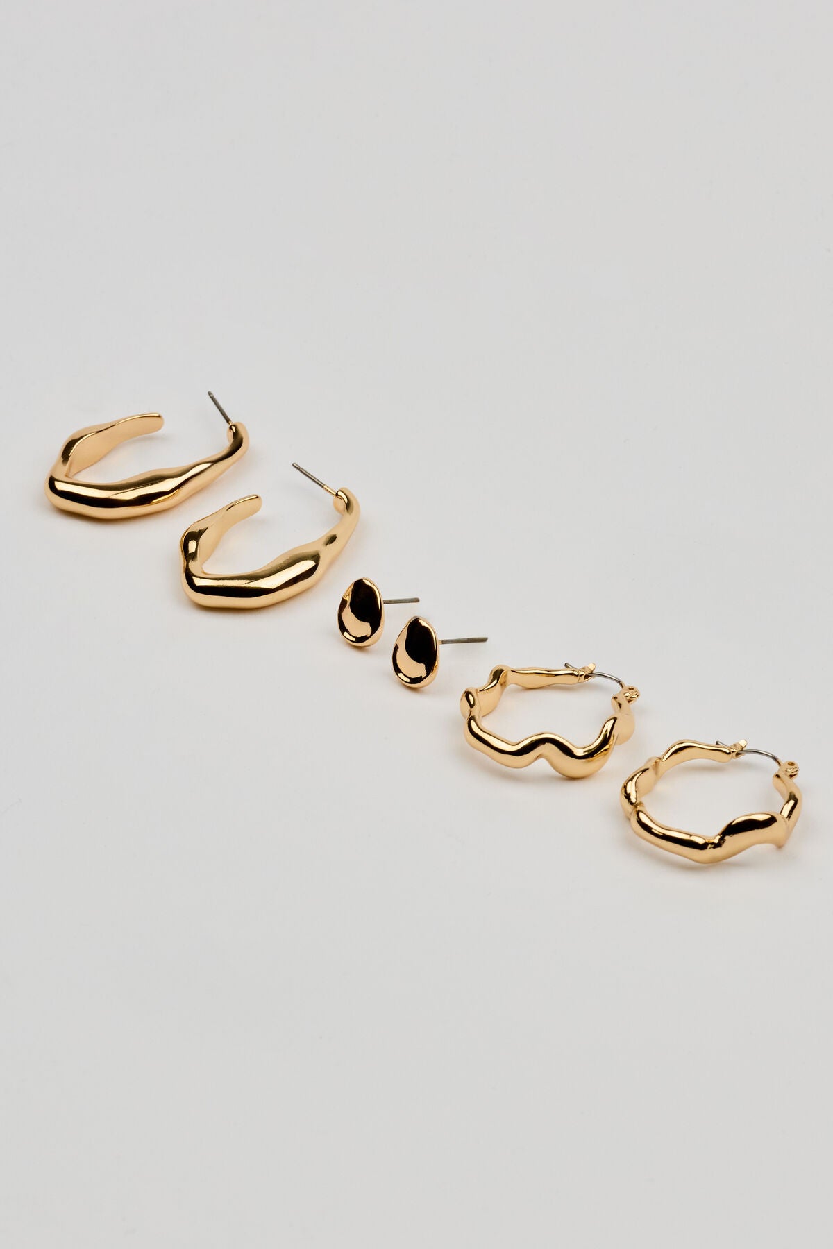 3 Pack of Wavy Studs and Hoop Earrings Yellow Garage Clothing Women