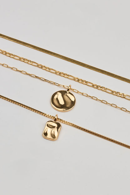 Set of 5 Hammered Charms and Chains Necklaces Yellow Garage Clothing Women