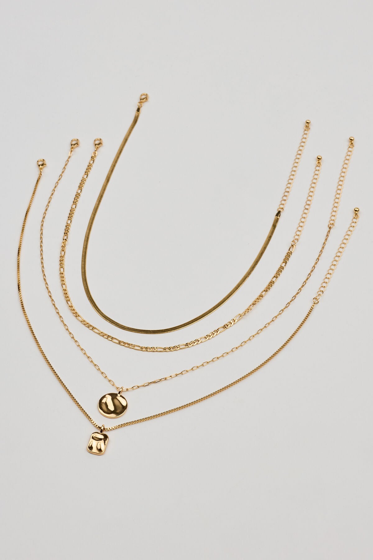 Set of 5 Hammered Charms and Chains Necklaces Yellow Garage Clothing Women