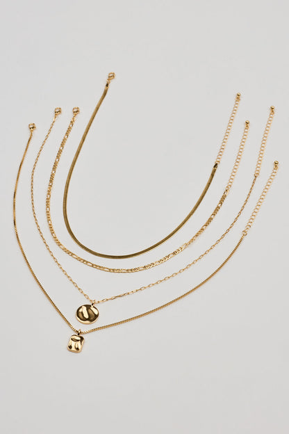 Set of 5 Hammered Charms and Chains Necklaces Yellow Garage Clothing Women