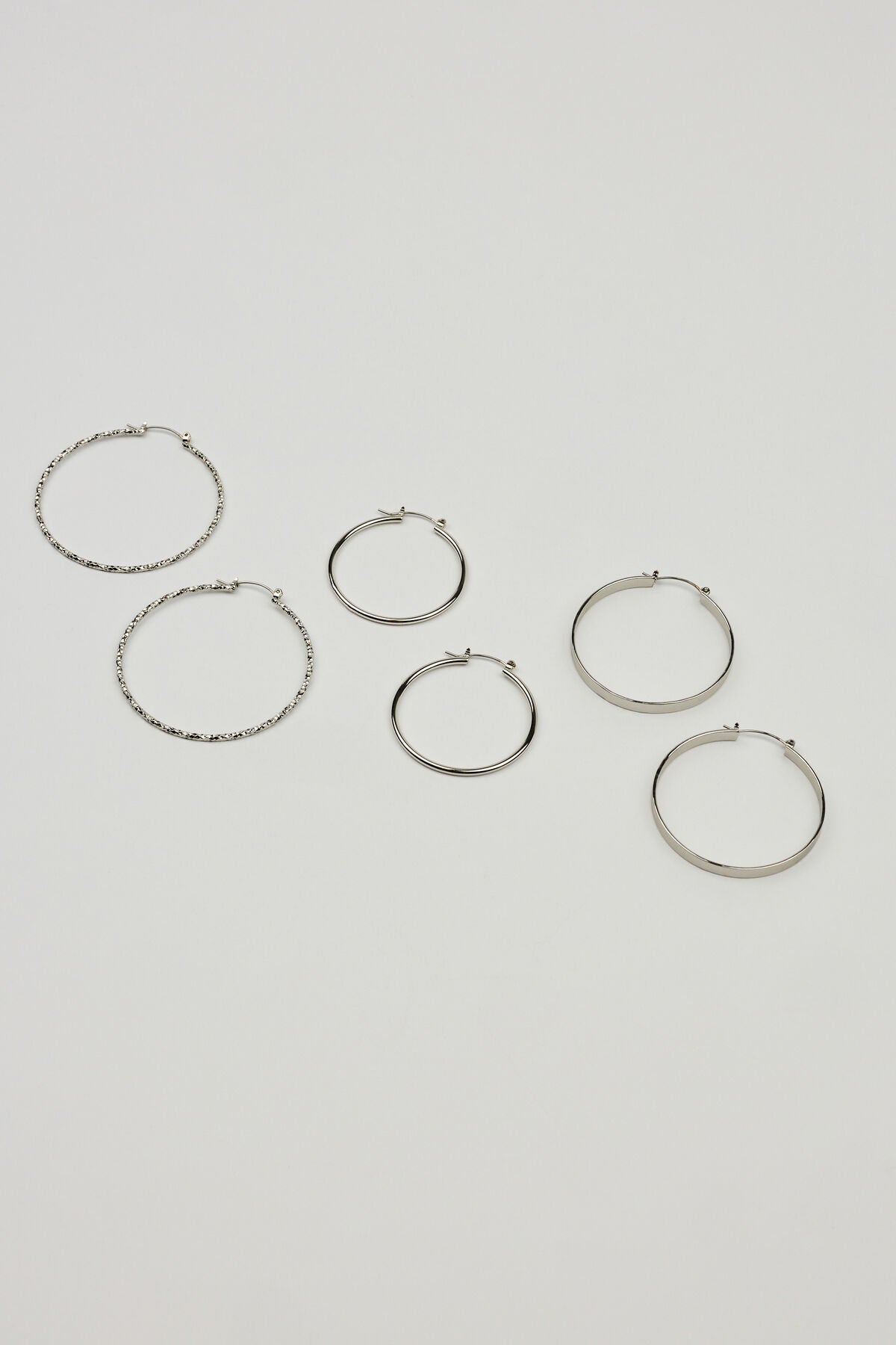 3 Pack Smooth & Textured Hoop Earrings Gray Garage Clothing Women