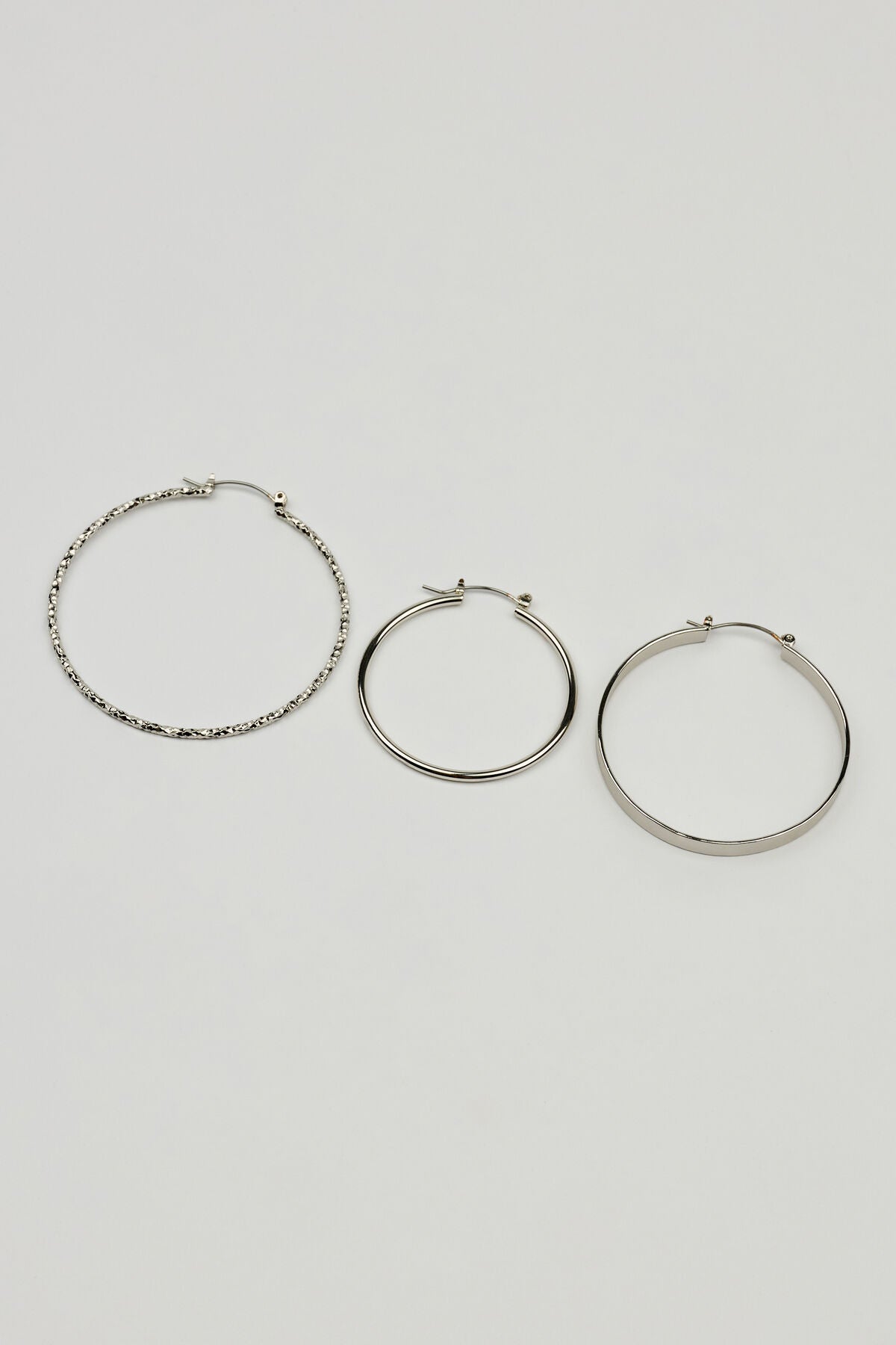 3 Pack Smooth & Textured Hoop Earrings Gray Garage Clothing Women